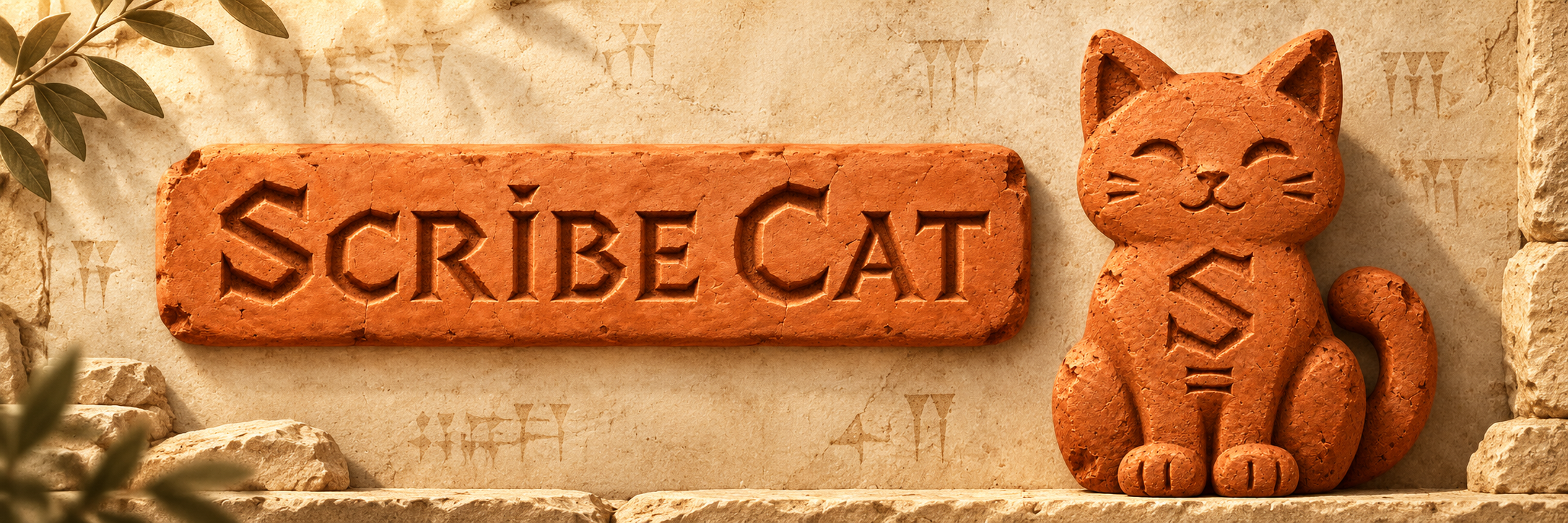 Scribe Cat terracotta tablet and figurine
